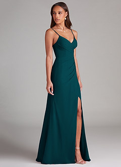 Azazie Maci Bridesmaid Dresses Pine Sheath Pleated Chiffon Dress image4
