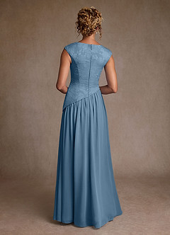 Azazie Kalleen Klänningar till brudens mor Klänning A-Line i Chiffong Plisserad Stålblå image3