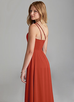 Azazie Maron Junior Rust A-Line Pleated Stretch Satin Dress image2
