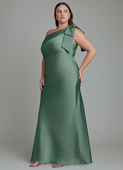 Azazie Yuanna Bridesmaid Dresses Eucalyptus Mermaid One Shoulder Stretch Satin Dress image12