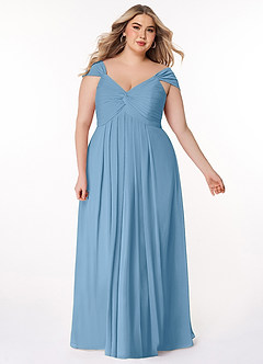 Azazie Kaitlynn Bridesmaid Dresses Steel Blue Empire Ruched Chiffon Convertible Dress image10