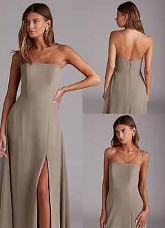 Azazie Wren Bridesmaid Dresses Taupe A-Line Side Slit Chiffon Convertible Dress image9