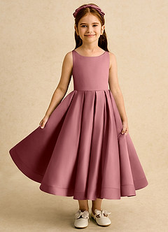 Azazie Babs Flower Girl Dresses Amethyst Ball-Gown Pleated Matte Satin Dress image2