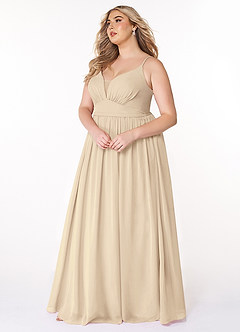 Azazie Rayna Bridesmaid Dresses Champagne A-Line V-Neck Pleated Chiffon Dress image9