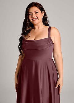 Azazie Shaude Bridesmaid Dresses Sangria A-Line Pleated Stretch Satin Dress image9