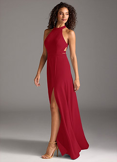 Azazie Clarice Final Sale Dark Green A-Line High Neck Stretch Crepe Dress image5