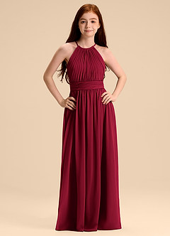 Azazie Malone Junior Burgundy A-Line Pleated Chiffon Dress image7