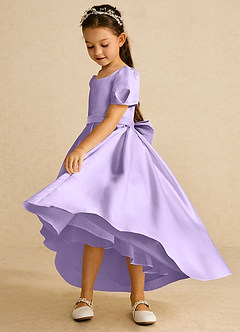 Azazie Zippy Flower Girl Dresses Lilac A-Line with Sleeves Matte Satin Dress image4
