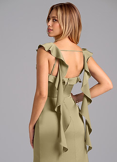 Azazie Adi Bridesmaid Dresses Moss Green A-Line Pleated Stretch Satin Dress image2