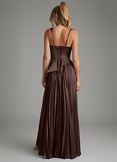 Azazie Stephanie At-home Try On Dresses Burgundy A-Line Corset Stretch Satin Dress image2