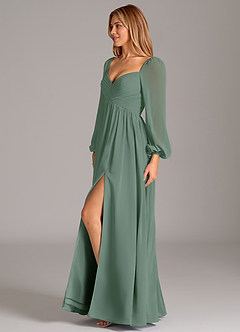Azazie Bailee Bridesmaid Dresses Eucalyptus A-Line Long Sleeve Chiffon Dress image3