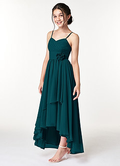Azazie Catalina Junior Pine A-Line Ruched Chiffon Dress image3