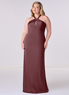 Barbie ♥ Azazie Bridesmaid Dresses Sangria Sheath Stretch Satin Dress image7