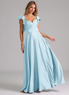 Azazie Leilani Bridesmaid Dresses Sky Blue A-Line Ruched Stretch Satin Dress image1