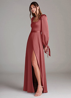 Azazie Leonia Robes de demoiselle d'honneur Robe Trapèze en Satin extensible Manche longue Antique Rose image5