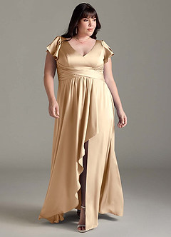 Azazie Omari Vestidos de damas de honor Vestido de Champán de Satén Elástico de Corte en A image8