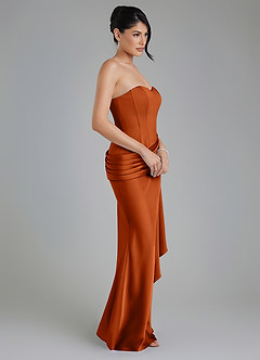 Azazie Draya Bridesmaid Dresses Burnt Orange Mermaid Strapless Stretch Satin Dress image5