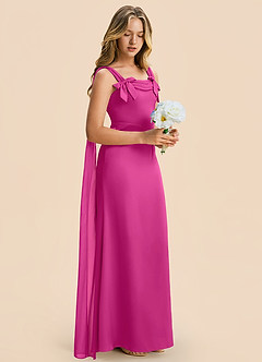 Azazie Chelsea Junior Fuchsia Sheath Pleated Stretch Satin Dress image6