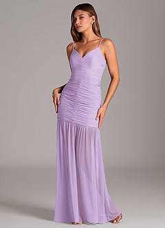 Azazie Aimie Vestidos de damas de honor Vestido de Lila de Malla de Corte Sirena image5