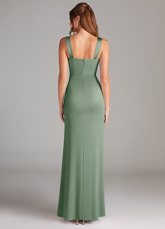 Azazie Denice Bridesmaid Dresses Matcha Sheath Pleated Stretch Satin Dress image2