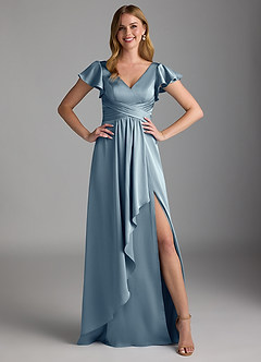 Azazie Omari Bridesmaid Dresses Dusty Blue A-Line Stretch Satin Dress image6