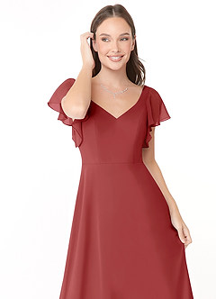 Azazie Syenna Bridesmaid Dresses Rust A-Line Ruched Chiffon Dress image5