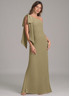 Azazie Capri Robes de demoiselle d'honneur Robe Trapèze en Mousseline de soie Une épaule Vert Mousse image4