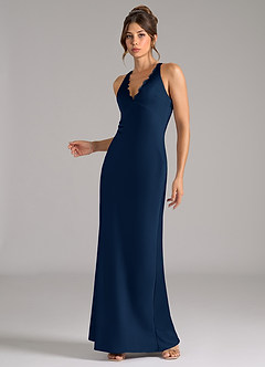 Azazie Tianna Bridesmaid Dresses Dark Navy A-Line Stretch Satin Dress image3
