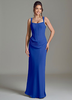 Azazie Niamh Vestidos de damas de honor Vestido de Azul Real de Gasa de Corte Sirena con Corsé image5