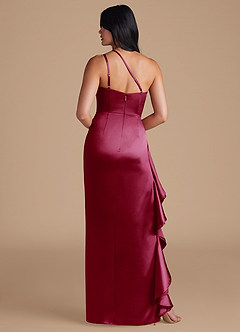 Azazie Latrice Jurken voor bruidsmeisjes Jurk van Metaalachtig Satijn met Kolom One-Shoulder Bourgondië image5