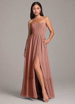 Azazie Kailee Bridesmaid Dresses Cedar Rose A-Line with Pockets Chiffon Dress image1