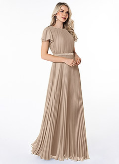Azazie Kara Modest Bridesmaid Dresses A-Line Pleated Chiffon Floor-Length Dress image3