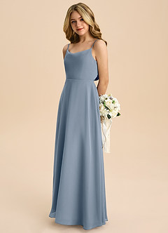 Azazie Shale Junior Linia A Ukłon Szyfon Długość podłogi Młodsza druhna Sukienka image6