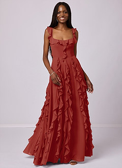 Barbie ♥ Azazie Bridesmaid Dresses Terracotta A-Line with Pockets Chiffon Dress image4