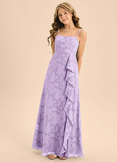 Azazie Kaylee Junior Lilac A-Line with Belt Floral Burnout Dress image5