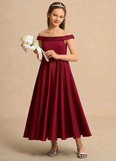 Azazie Teeny Girl Abiti da Ragazza di Fiori Abito A-Line in Raso Opaco Plissettato Borgogna image4