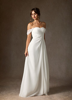 Azazie Zadie Wedding Dresses Diamond White A-Line Off the Shoulder Chiffon Dress image4