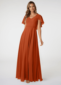 Azazie Jamie Robes de demoiselle d'honneur Robe Trapèze en Mousseline de soie Orange Brûlée image1