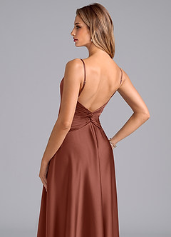 Azazie Elita Brautjungfernkleider A-Linie Plissee Stretch-Satin Kleid Rotbraun image2