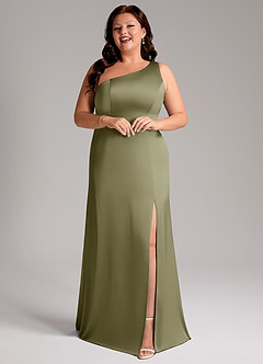 Azazie Phaedra Bridesmaid Dresses Pistachio A-Line One Shoulder Stretch Satin Dress image6