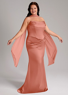 Azazie Sorrel Brautjungfernkleider Wandelbar Meerjungfrau-Linie Schulterfrei Stretch-Satin Kleid Lachsrosa image10