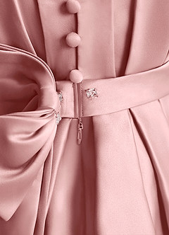 Azazie Miriam Flower Girl Dresses Dusty Rose Ball-Gown Pleated Matte Satin Dress image10