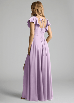 Azazie Bondi Bridesmaid Dresses Frosted Lilac A-Line Bow Stretch Satin Dress image3