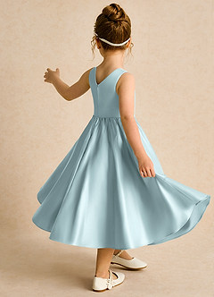 Azazie Hermia Blumenmädchenkleider A-Linie ärmellos Matte Satin Kleid Nebel image5