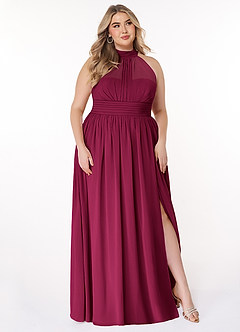 Azazie Iman Vestidos de damas de honor Vestido Borgoña de Gasa de Línea A con Línea A fruncida image11