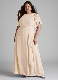 Azazie Aaliyah Modest Bridesmaid Dresses A-Line Scoop Pleated Chiffon Floor-Length Dress image6