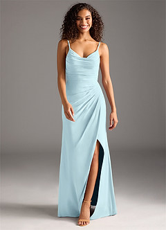 Azazie Deandra Robes de demoiselle d'honneur Robe Sirène en Mousseline de soie Plissé Bleu Nuage image5