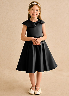 Azazie Acorn Flower Girl Dresses Black A-Line Pleated Matte Satin Dress image5