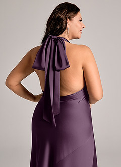 Azazie Velli Bridesmaid Dresses Plum Mermaid High Neck Stretch Satin Dress image13