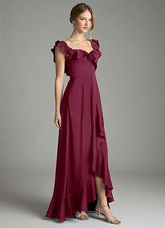 Azazie Lyra Bridesmaid Dresses Mulberry A-Line Off the Shoulder Stretch Satin Convertible Dress image5